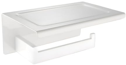 NIKCORP - Porte-Rouleau de Papier Toilette avec Étagère, Porte-Papier en Acier Inoxydable Brossé, Porte-Papier Mural pour Salle de Bain - Blanc Brillant
