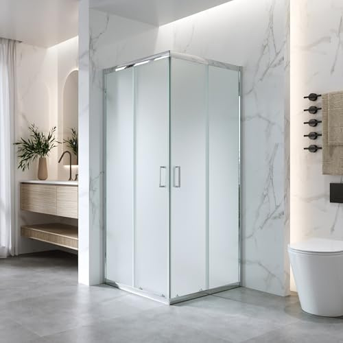 Box Doccia Angolare 80x80xh185 - Cabina Doccia Scorrevole in Cristallo Temperato 6mm Opaco, Profilo Cromato Lucido, Guarnizioni Antigoccia, Chiusura Magnetica e Maniglia ABS - Mod. Kiro