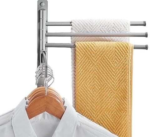 Ancsttu Porta Asciugamani da Parete | Barra Multiuso Girevole a 4 Bracci | Organizzatore in Alluminio Estraibile per Doccia Cucina Balcone