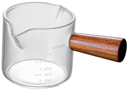 Petit verre doseur à expresso 100 ml avec poignée en bois pour café, barman et pâtisserie