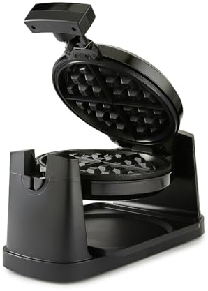 Geepas 1000W Rotating Belgian Waffle Maker | Silver Rotary Waffle Iron Machine with Non Stick Plates Adjustable Temperature Control Makes 4 Sweet or Savoury Waffles Kitchen Appliance (Renewed)