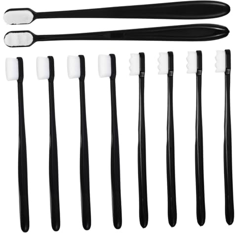 Manuelle Kinderzahnbürsten 10 Stück-pack Pp Schwarz mit Weichen Borsten | Dichte Nano Borsten, Ergonomischer Daumengriff, Sanfte Reinigung für Zähne und Zahnfleisch