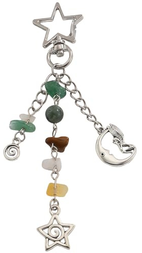 Vesavifaka Sonne und Mond Schlüsselanhänger Damen, bunter Sternperlen Edelstein Bag Charms, Y2K Ästhetik Niedlicher Taschenanhänger für Damen, Herren, Handtasche, Auto, Rucksack Dekoration
