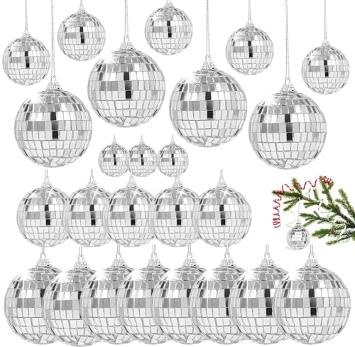 25 Stück Discokugel Deko, Mini Discokugel 4 Größen 3cm 4cm 5cm 6cm Silber Discokugeln zum Aufhängen für Weihnachtsbaum Hochzeit Home Party Geburtstagsfeier Deko