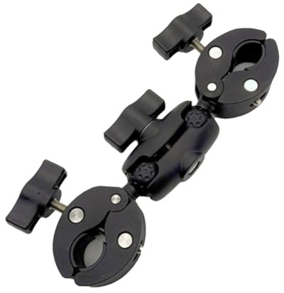 Lawnoval Super Clamp - Soporte de doble abrazadera con cabezal de bola doble, soporte de pinza de cangrejo para motocicleta, bicicleta, soporte de luz, para corto negro
