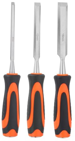 sourcing map Set di 3 scalpelli per legno da 1/4 -11/16 in acciaio CR-V con lama smussata per lavorazione del legno, strumenti per la lavorazione del legno con manico in plastica per intaglio