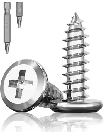30Pcs M3 x 18mm Flat Head Self-Tapping Screws, 304 Stainless Steel Phillips Drive Fastener Screws, Cross Drive Self Drilling Screws 2 Bits for Wood, Furniture and DIY Projects