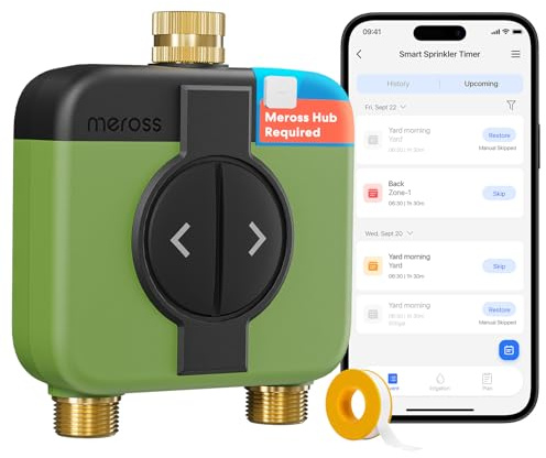 Meross WiFi Irrigation Programmer 2 Outputs MST200 | Hub MSH450/MSH400 Required | Automatic Irrigation & Rain Delay | Water Meter and Outdoor Remote Control | Compatible with HomeKit, Alexa and Google