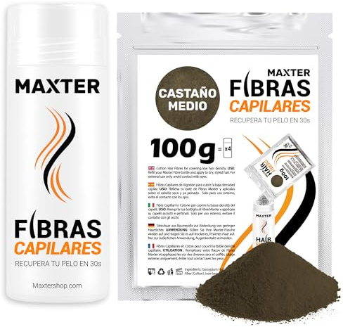 Maxter Streuhaar zur Haarverdichtung MITTELBRAUN + Nachfüllbeutel 100g - Haarpuder gegen Kaschierung von Haarausfall - Männer und Frauen - Mikrofaser in Pulverform - Hair Fiber