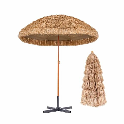 YPAPBHT Ombrellone di paglia simulato da 6,56 piedi, ombrellone da spiaggia for esterni, angolo regolabile, fornito con base di montaggio, adatto for cortili, prati e giardini(200cm)