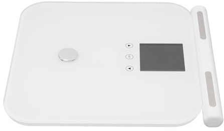 Kroppsfettvåg med 8 elektroder, mäter 28 kroppsfettvärden, kroppsfettvåg med handtag, färgLCD-skärm, kroppsanalysvåg, 6 mm härdat glas, 30 x 30 cm vit