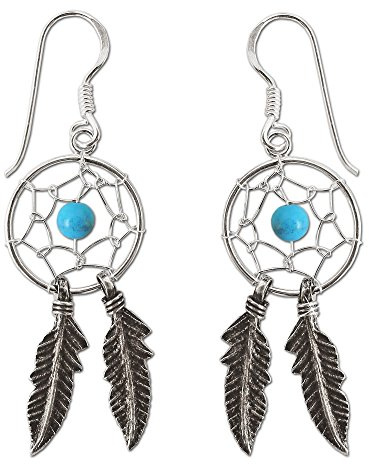 CLEVER SCHMUCK Damen Traumfänger Ohrring Silber als Ohrhaken 40 mm mit blauem Stein Sterling 925 im Etui blau