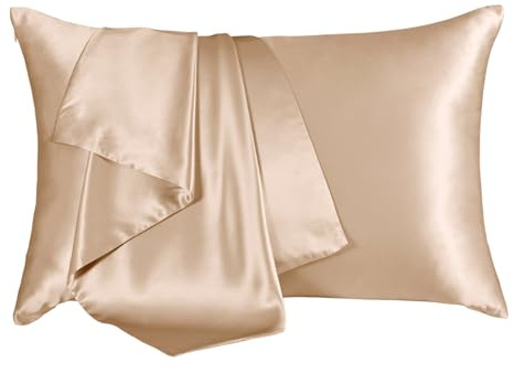 THXSILK 100% 19 Momme Seide Kissenbezug Kissenhülle mit Reißverschluss - Seide Kissen Bezug - Super Weich und Glatt Seide Kopfkissenbezug (40x80cm, Champagner)