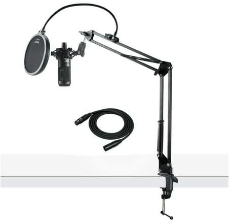 Audio-Technica AT2035 Microphone bundle with Knox Gear Pop Filter, Boom Arm and XLR Cable