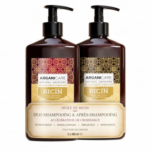ARGANICARE - Duo ricinolja tillväxtaccelerator - schampo 400 ml + balsam 400 ml