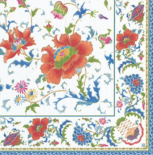 Caspari Chinese Ceramic White Floral Luncheon Paper Table Napkins 20 in a pack 33cm square