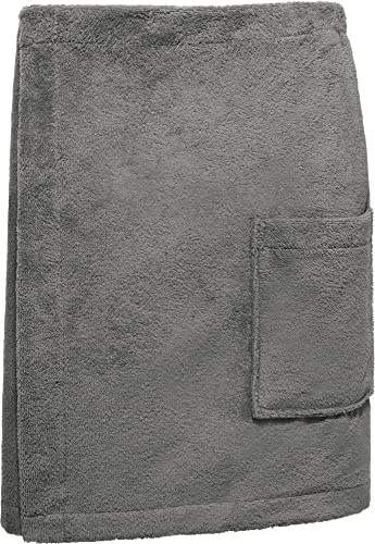 Erwin Müller Sauna-Kilt, Saunatuch Herren grau Größe 50x190 - außen weicher Velours, innen saugstarker Frottee, mit Druckknopfleiste und Gummizug