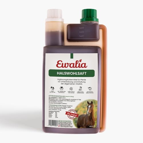 NEU! EWALIA Halswohlsaft - Beruhigendes Ergänzungsfuttermittel für Pferde, Förderung des allgemeinen Wohlbefindens, Natürliche Kräuterformel für Vitalität - mit Tierärzten entwickelt, 1 Liter