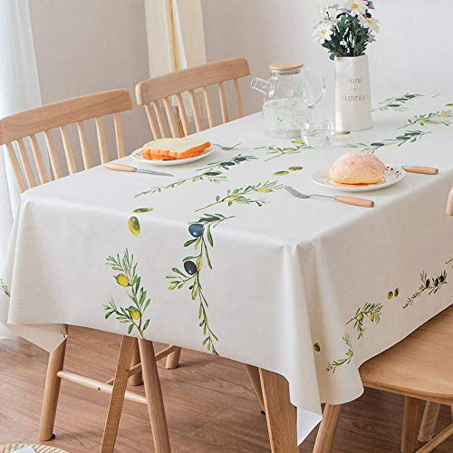 Plenmor Wipeable PVC Tablecloth Waterproof Wipe Clean Plastic Vinyl Table Cover Protector Rectangular for Outdoor Picnic Party Olive Branch 137x185 cm