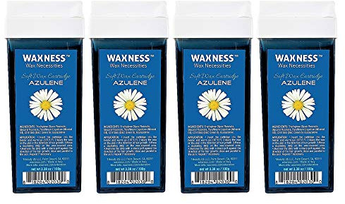 Waxness Soft Wax Cartridge Azulene – Pack of 4 × 3.38 oz (96 g) – Professional Strip Wax Roll-On for Face & Body – Made in Italy