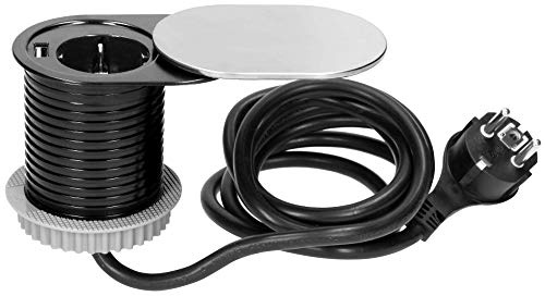 Orno AE-13124 infällbar installation grenuttag 1 fack med 1 x USB-laddare 1,9 m kabel svart