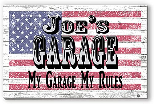 Garage Sign Personalized for Men – Custom American Flag Wall Art with Name & Saying – Man Cave Decor – Gift for Dad, Husband, Grandpa – 16.5 x 10.5