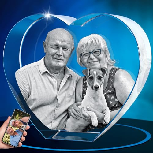 ArtPix 3D Glasfoto, personalisiertes Geschenk mit Ihrem eigenen Foto, 3D-Laser-geätztes Bild, graviertes Herzkristall, Erinnerungs-Geburtstagsgeschenke für Mama, Papa, Männer, Frauen
