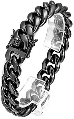 ROWIN&CO Armband Edelstahl Panzerkette • Dicke Armband Herren Damen Kette • Hip Hop Gliederarmband Cuban Armkette 15mm | 19-24cm Gold/Schwarz/Regenbogen Persönlichkeit Gliederkette.