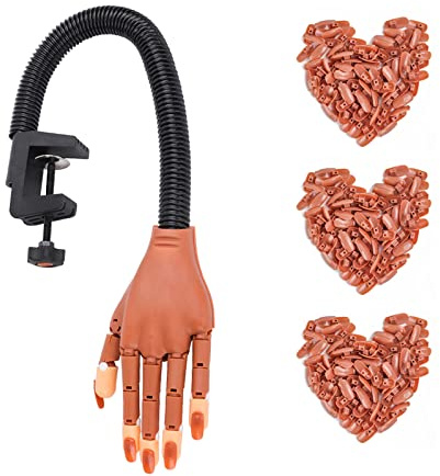 Deciniee Practice Hand for Acrylic Nails,300 Pcs Nail Tips Flexible Training Hand Professional Nail Art Hand Tools Adjustable False Finger Nails for DIY Nail Manicure