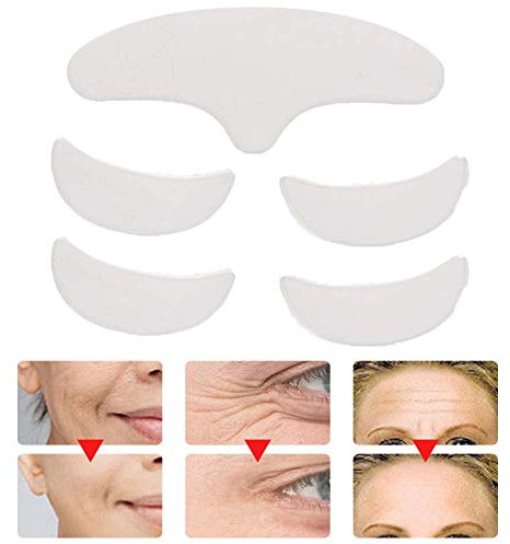 Patch in silicone antirughe 5 pezzi, patch riutilizzabile lavabile per la fronte dell'occhio viso antietà di varie forme per prevenire ed eliminare le rughe le linee sottili il lifting della pell