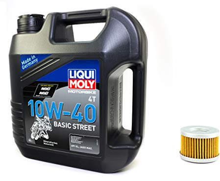 Motoröl Set mineralisch 10W40 4 Liter + Ölfilter OX410 für H o n d a Kawasa ki S u z u k i FMX FX NX SLR TRX XBR XL XR BN KFX KLX KX Ninja SL Z DR-Z