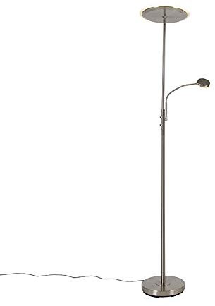 QAZQA - Moderne Stehlampe Stahl I Silber I nickel matt inkl. LED mit Fernbedienung und Lesearm - Strela Dimmer I Dimmbar I Wohnzimmer I Schlafzimmer I Deckenfluter - Stahl Länglich - I (nicht austausc