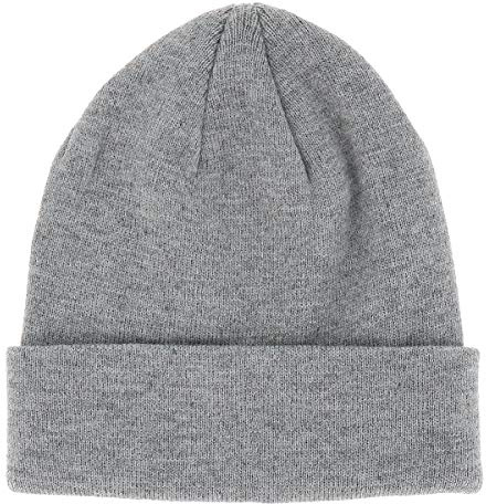 Bonnet Homme ou Femme Gris - Bonnet Hiver Basic en Maille sans Pompon - 100% Acrylique - avec ou sans Revers - Modèle Simple et Classique sans Marque - Taille Unique