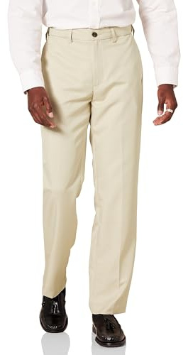 Amazon Essentials Pantalones de Traje de Corte Clásico con Cintura Elástica y sin Pinzas Hombre, Piedra, 36W / 30L