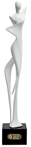 NENBOLEC Abstrakte Yoga Frau Figur Modern Skulptur Wohn Deko 42cm | Glänzend Weiß Resin Statue Handgefertigte Kunst Ornament Geburtstag Festtag Geschenk für Wohnzimmer Büro Café