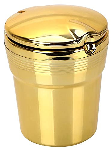 ihreesy Tragbarer Auto Aschenbecher,Auto Aschenbecher mit Deckel Auto LED Aschenbecher Rauchfreier Auto Aschenbecher Getränkehalter Auto Reisezubehör für Auto Heim Büro,Gold