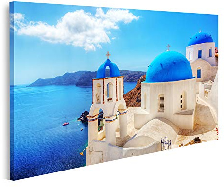 islandburner Bild auf Leinwand Oia Stadt Santorin Griechenland Ägäis Traditionelle Ägäis Berühmte Weiße Häuser Kirchen Kuppeln Blau Über Caldera Drucke Kunst Poster Wandbild