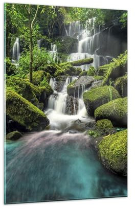 Vidrios decorativos parque cascada agua Cuadro Sobre Vidrio Moderno 80x120cm Decoracion Salon Dormitorio Cocina Cuadros Pared Impresiones Grande Impresión en Cristal Wall Art Prints GPA80x120-3754