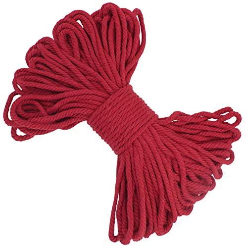 LEREATI Makramee Garn 5mm x 20m, Baumwollgarn Makramee-Schnur Farbig Baumwollkordel, Dicke Baumwollseil für Makramee Wandbehang, Hängepflanze, Traumfänger, Hochzeitsbogen (Rot)