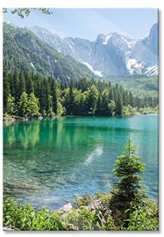 Pixxprint Glasbild, Wandbild aus Echtglas, Bergsee mit Wald, 60x80 cm, inkl. Aufhängung und Abstandshalter