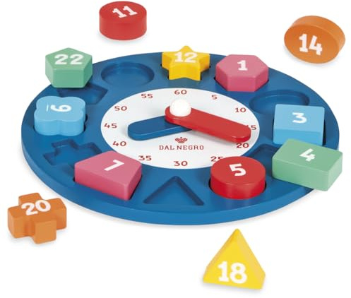 Dal -Clock and Blocks Holzuhr Lernen Sie die Zeit zu erkennen. Geeignet für Kinder ab 3 Jahren, 54098