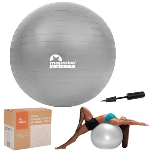 Majestic Sport Gymnastikball, Anti-Burst Pilates Ball, Gymnastikball, sitzball büro, für Balance, Yoga als Fitness Kleingeräte und Balance, Schwangerschaft, Material PVC groß 65 cm Grau