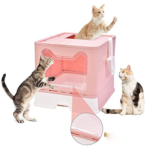 Homewell Katzentoilette mit Deckel und Schaufel, Katzenklo Schrank Schublade Design, Multifunktionaler und Komfortabel Katzen Zubehör, 51 x 40 x 37 cm (Rosa, Modell 2)