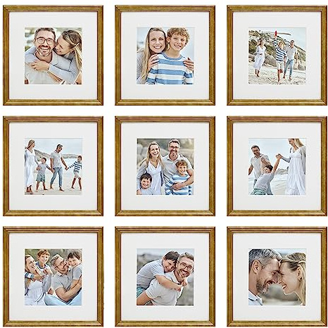 Sheffield Home 9 Piece Gallery Wall Frame Set, 12x12 Inch, Beaded Antique Bronze