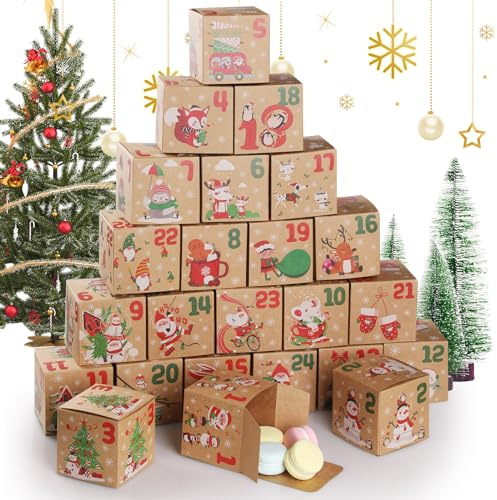 Hianjoo 24 Geschenkbox Weihnachten Klein, 24x Adventskalender zum Befüllen, Weihnachtskalender Boxen zum Selber Basteln, Adventskalender Selber Basteln - Kraftpapier