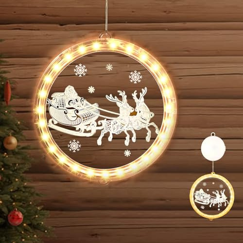 Weihnachten Dekorative Fenster Licht, 3D Hängende Lichterkette, LED Saugnapf Lichterkette Batteriebetrieben für Innen Außen Weihnachtsfeier Deko