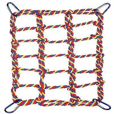 Vogel Seil Kletternetz, Vogelseilnetz Hängematte Schaukel, Kleines Haustier Kletternetz Baumwoll Kletterseil, Leiterbrücke mit 4 Haken für Ratten Hamster Vögel Frettchen (27,9 X 20,1cm)