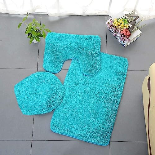 AYGCI Badgarnitur 3 Stück Badematten Set Weiche saugfähige, Vorleger mit Ausschnitt für Stand-WC rutschfeste Badematte Teppiche & Toilettendeckelabdeckung Set