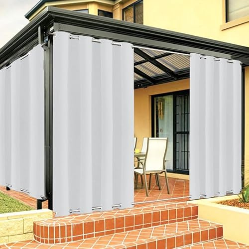 FicaRico Outdoor Vorhang Wetterfest mit Ösen Oben und Unten, Outdoor Vorhänge Sonnenschutz Wasserdicht Blickdicht Gardinen für Pavillon, Benutzerdefinierte Größe -1 Stück, Weiß, B135xH183cm