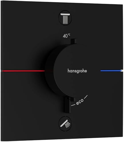 hansgrohe ShowerSelect Comfort E - thermostat conceiled, bathroom tap with safety stop at 40 °C, thermostat square for showers and bath tubs, shower mixer for 2 functions, matt black, 15578670